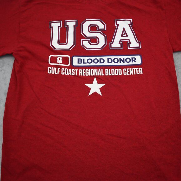 Gildan Shirt Mens M Red Crew Neck Short Sleeve Heavy Cotton Blood Donor Tee - Picture 12 of 16